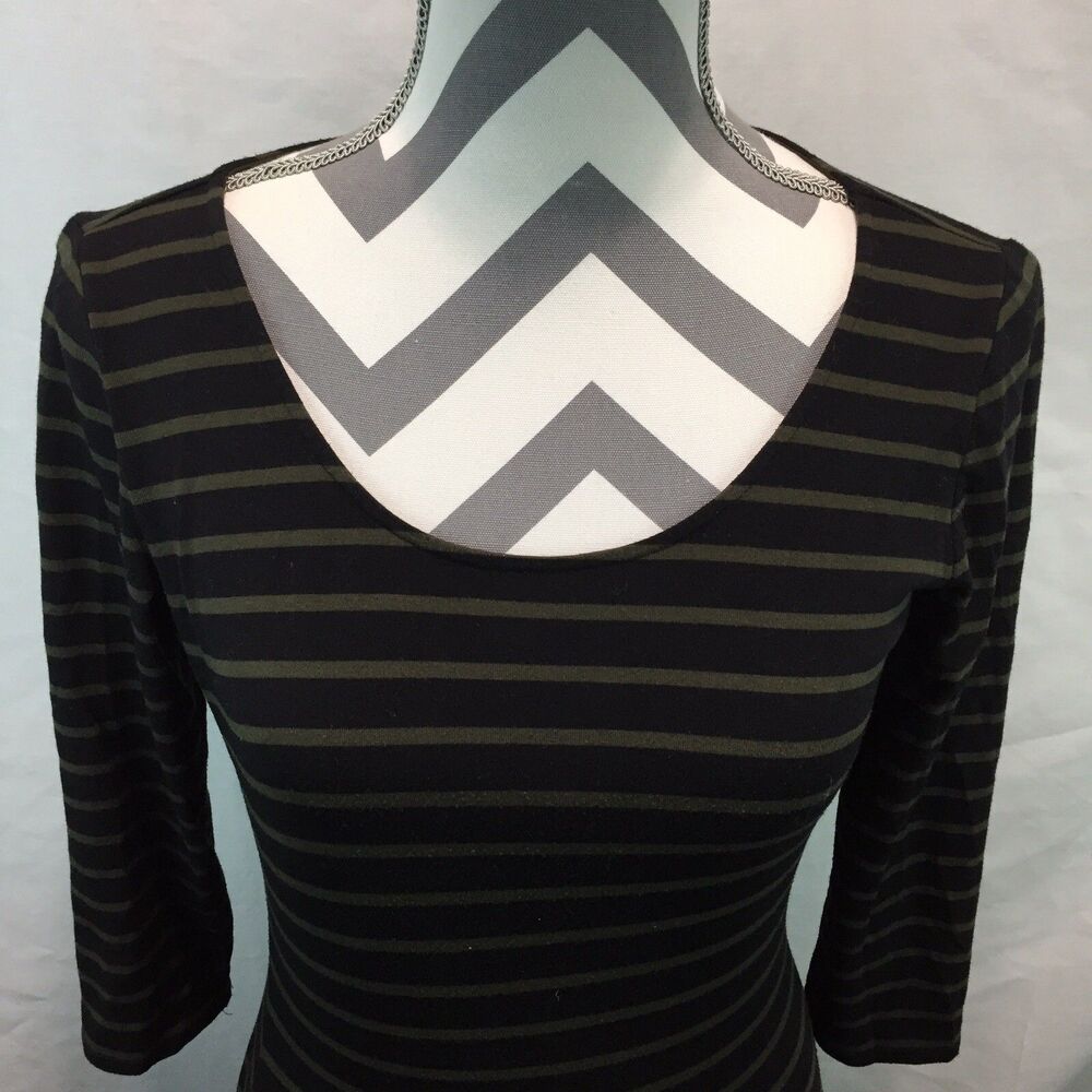 Premise Womens Sheath Dress 3/4 Sleeve Black Olive Striped Knit Maxi Small II18